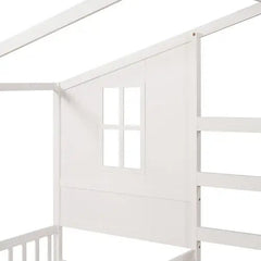 Bellemave® Twin Size Wood House Bed L - Structure with Fence and Slatted - Bellemave