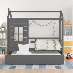 Bellemave® Twin Size Wood House Bed with Trundle Bed - Bellemave