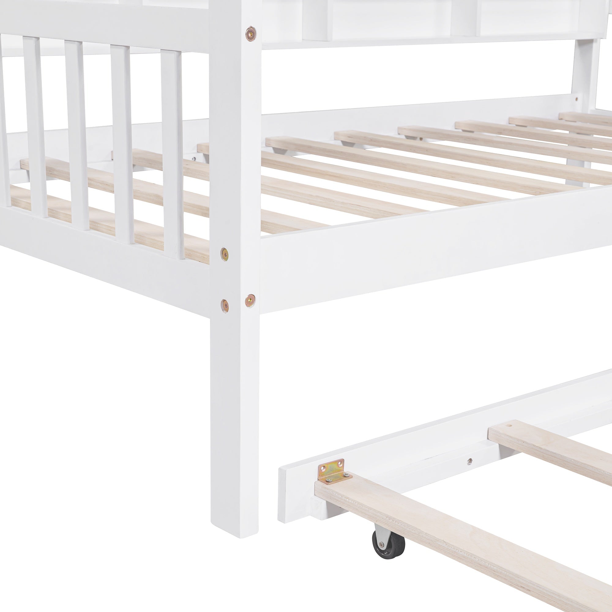 Bellemave® Twin Size Wood House Beds with Trundle and Storage Shelves, Kids Montessori Playhouse Bed, White - Bellemave