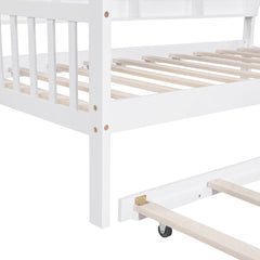 Bellemave® Twin Size Wood House Beds with Trundle and Storage Shelves, Kids Montessori Playhouse Bed, White - Bellemave