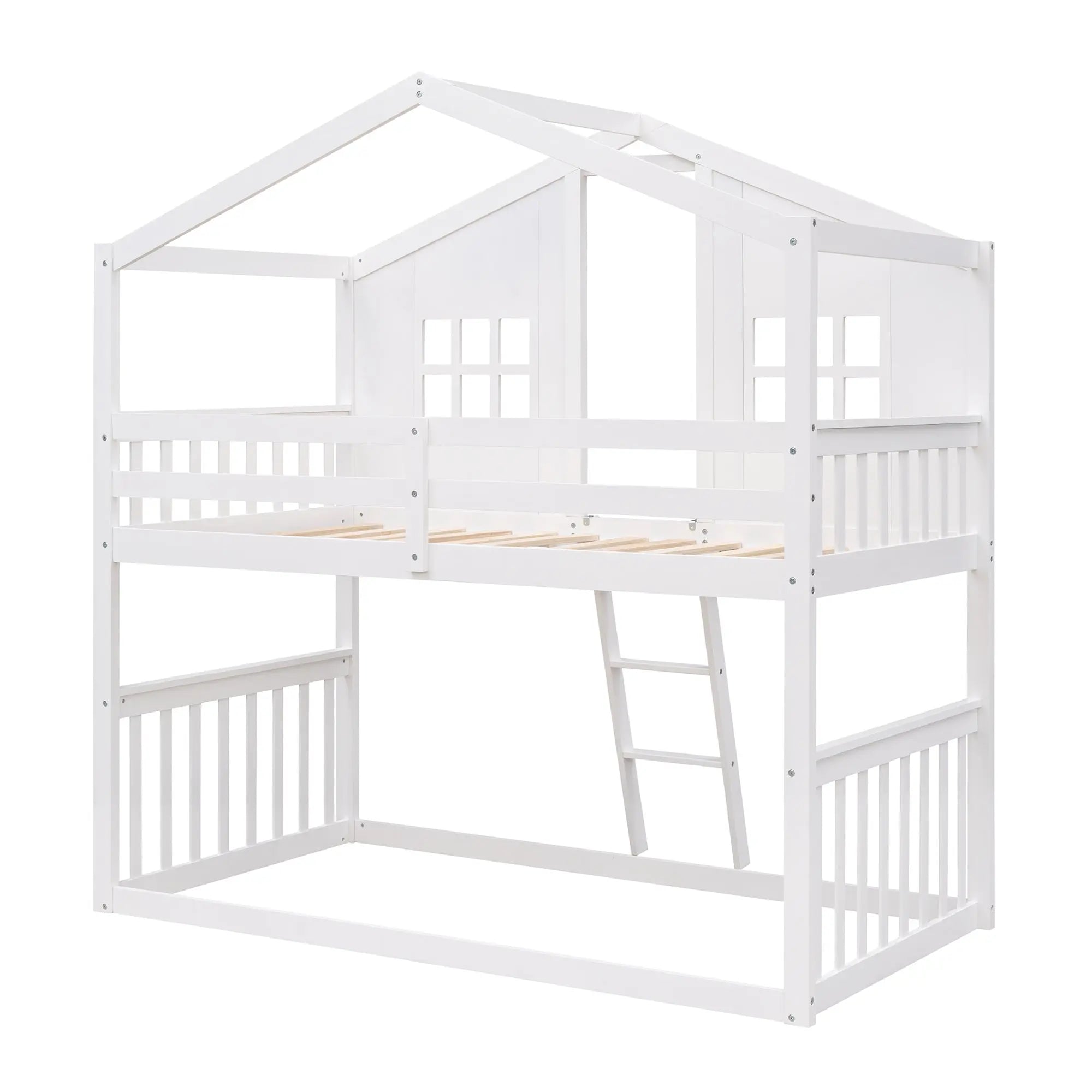 Bellemave® Twin Size Wood House Bunk Bed with Ladder - Bellemave