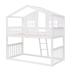 Bellemave® Twin Size Wood House Bunk Bed with Ladder - Bellemave