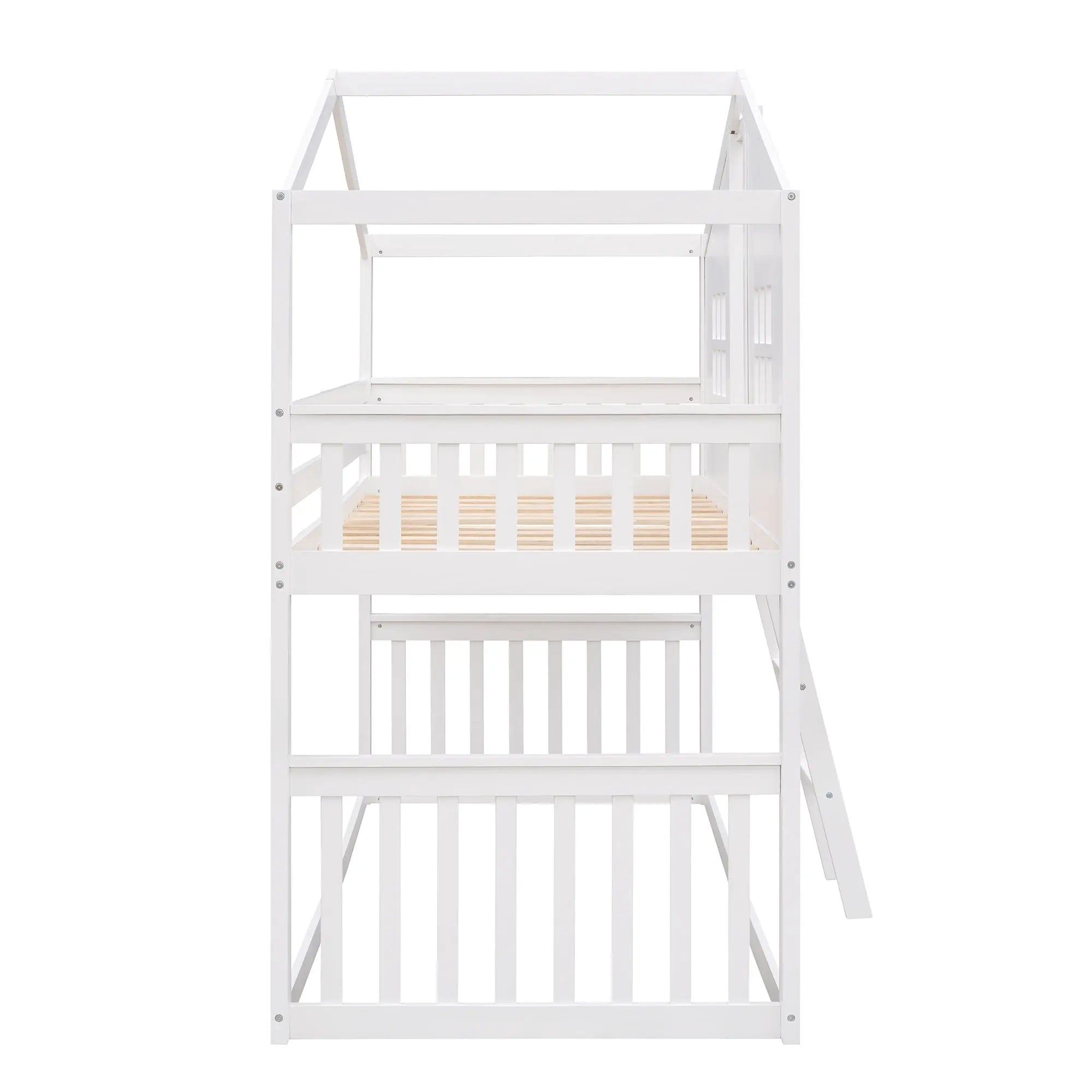 Bellemave® Twin Size Wood House Bunk Bed with Ladder - Bellemave