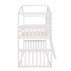 Bellemave® Twin Size Wood House Bunk Bed with Ladder - Bellemave