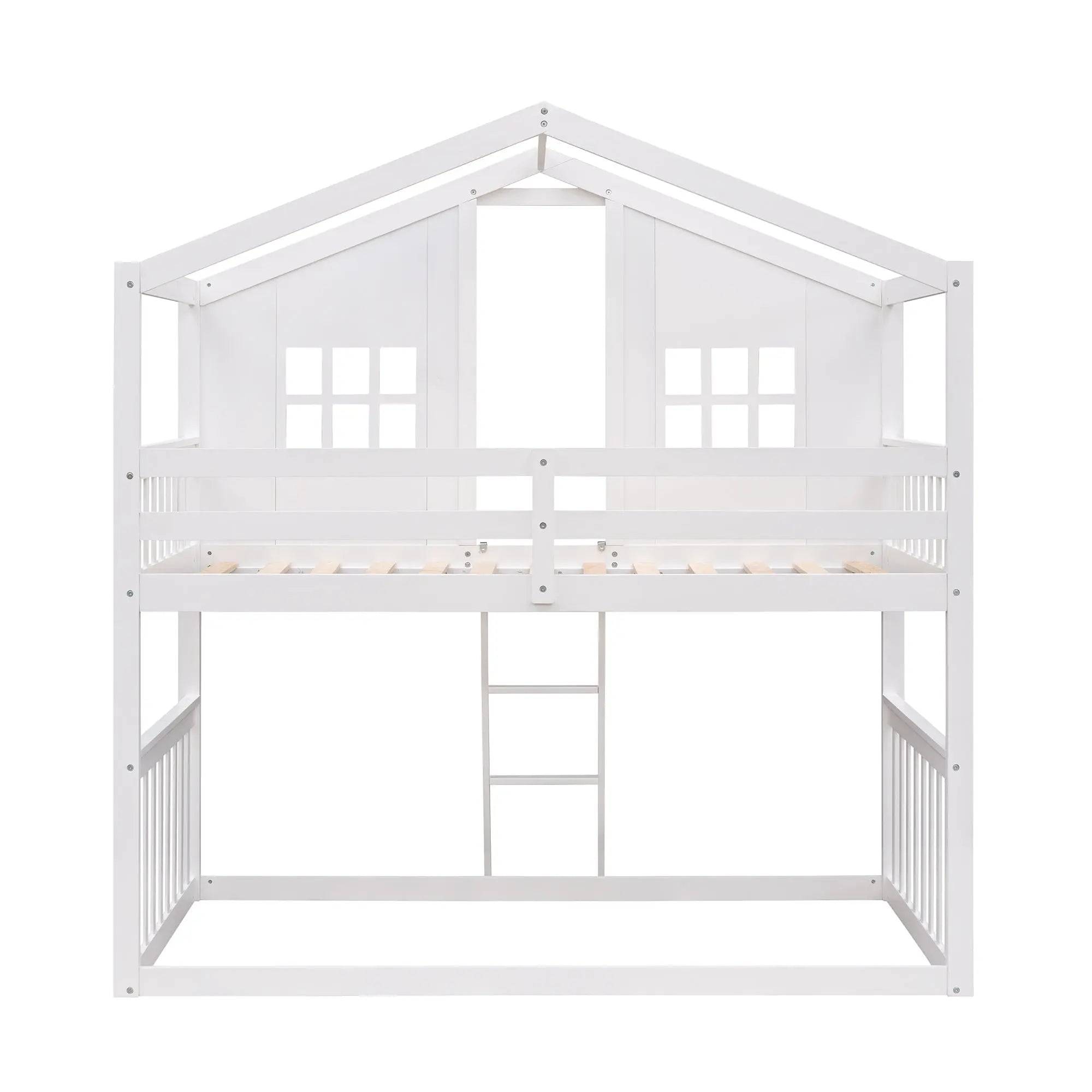 Bellemave® Twin Size Wood House Bunk Bed with Ladder - Bellemave