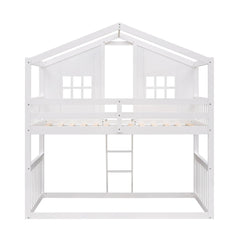 Bellemave® Twin Size Wood House Bunk Bed with Ladder - Bellemave