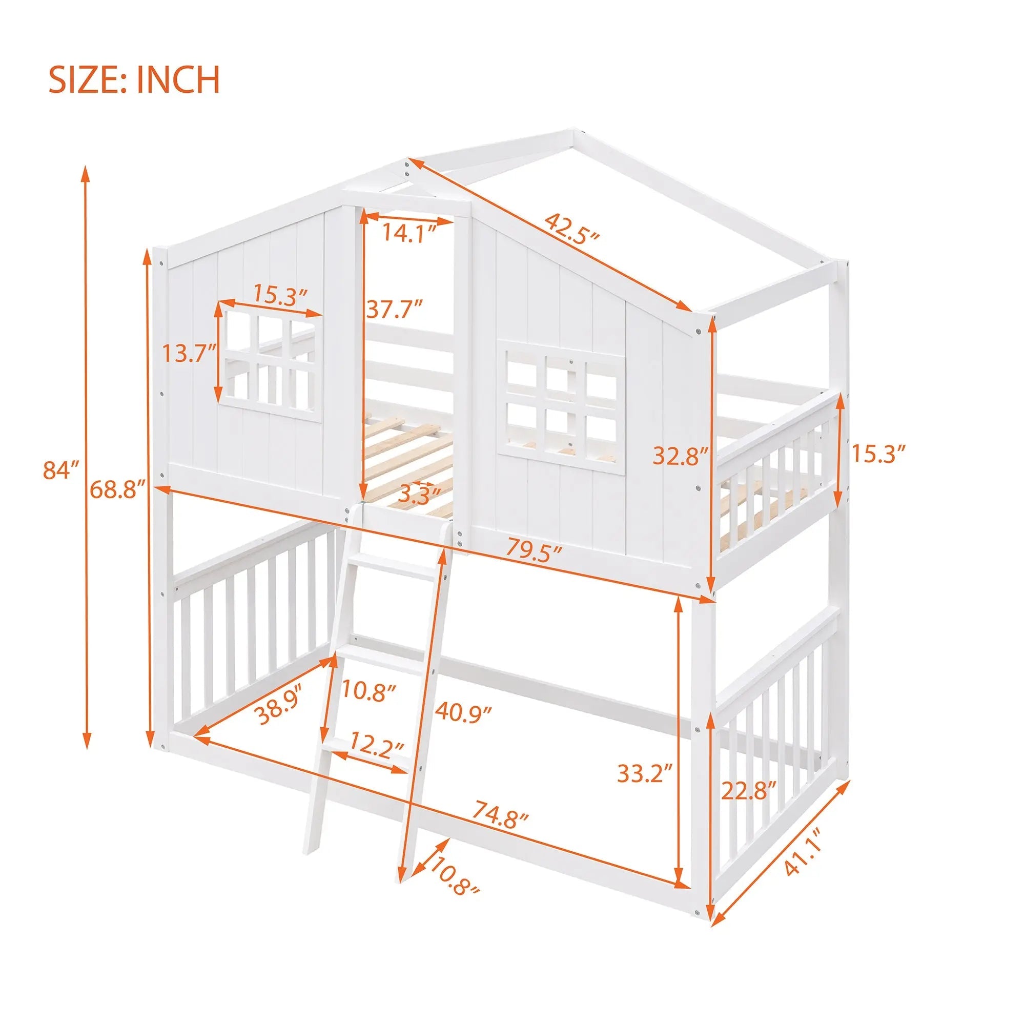 Bellemave® Twin Size Wood House Bunk Bed with Ladder - Bellemave