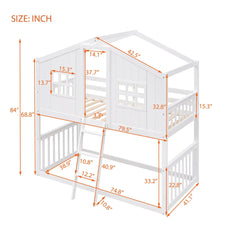 Bellemave® Twin Size Wood House Bunk Bed with Ladder - Bellemave