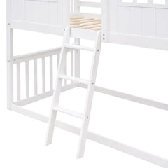 Bellemave® Twin Size Wood House Bunk Bed with Ladder - Bellemave
