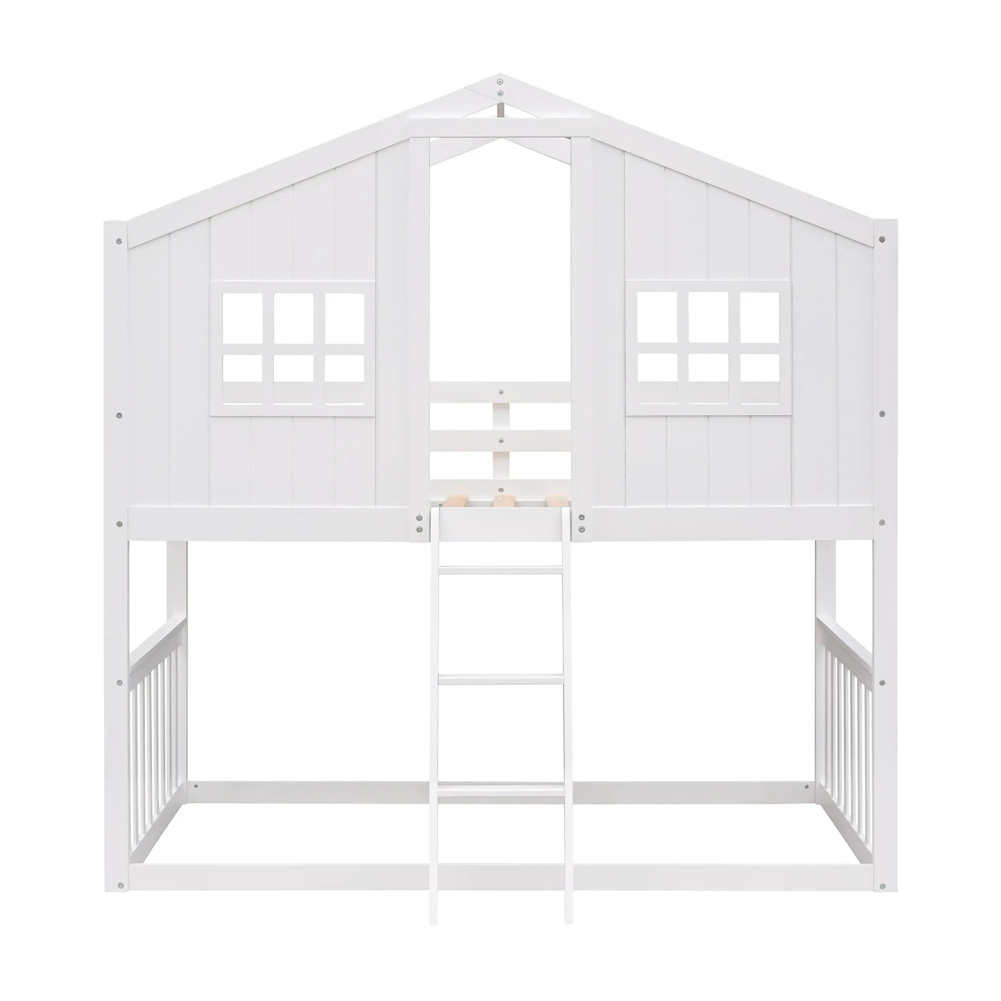 Bellemave® Twin Size Wood House Bunk Bed with Ladder - Bellemave