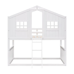 Bellemave® Twin Size Wood House Bunk Bed with Ladder - Bellemave