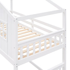 Bellemave® Twin Size Wood House Bunk Bed with Ladder - Bellemave