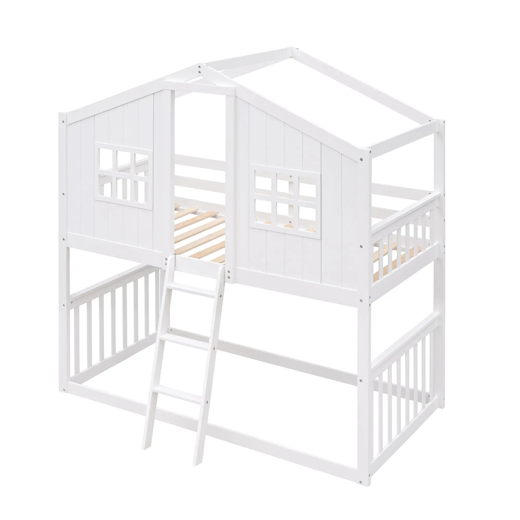 Bellemave® Twin Size Wood House Bunk Bed with Ladder - Bellemave
