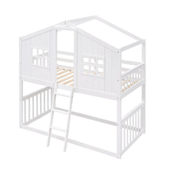 Bellemave® Twin Size Wood House Bunk Bed with Ladder - Bellemave