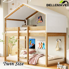 Bellemave® Twin Size Wood House Bunk Bed with Tent - Bellemave