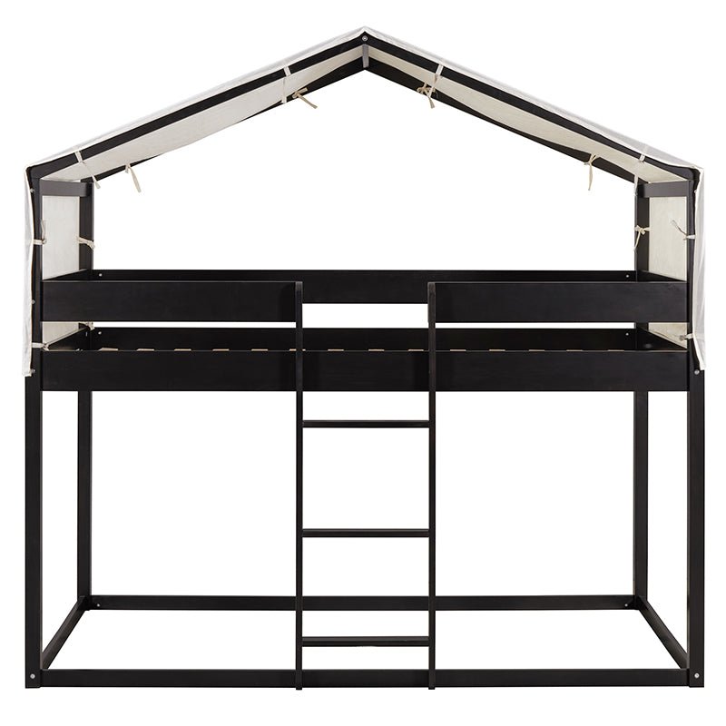 Bellemave® Twin Size Wood House Bunk Bed with Tent - Bellemave