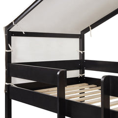 Bellemave® Twin Size Wood House Bunk Bed with Tent - Bellemave