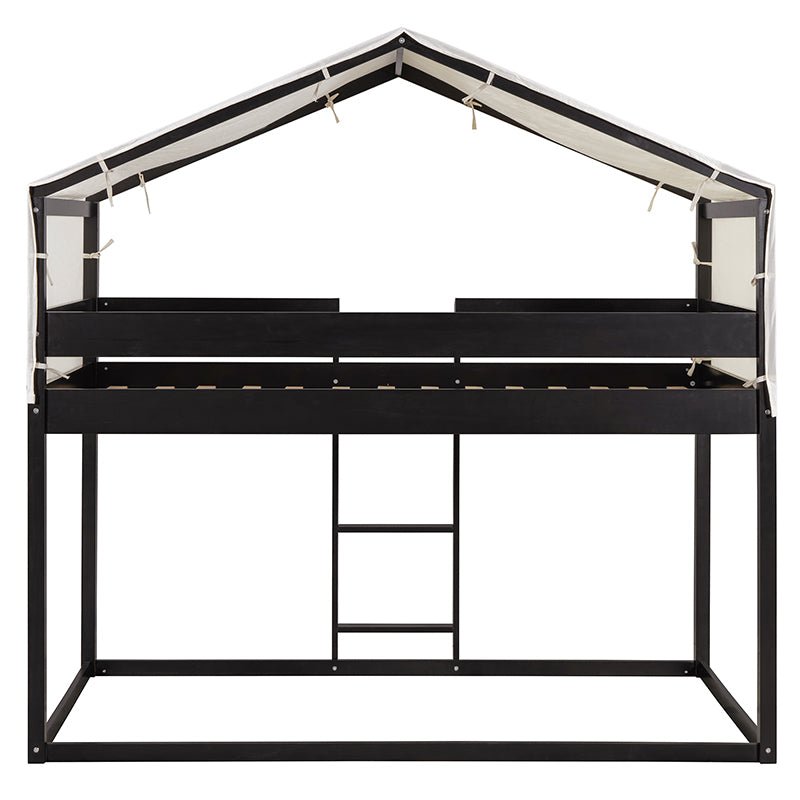 Bellemave® Twin Size Wood House Bunk Bed with Tent - Bellemave