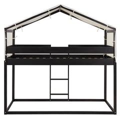 Bellemave® Twin Size Wood House Bunk Bed with Tent - Bellemave