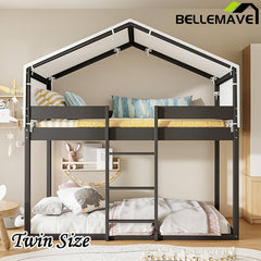 Bellemave® Twin Size Wood House Bunk Bed with Tent - Bellemave