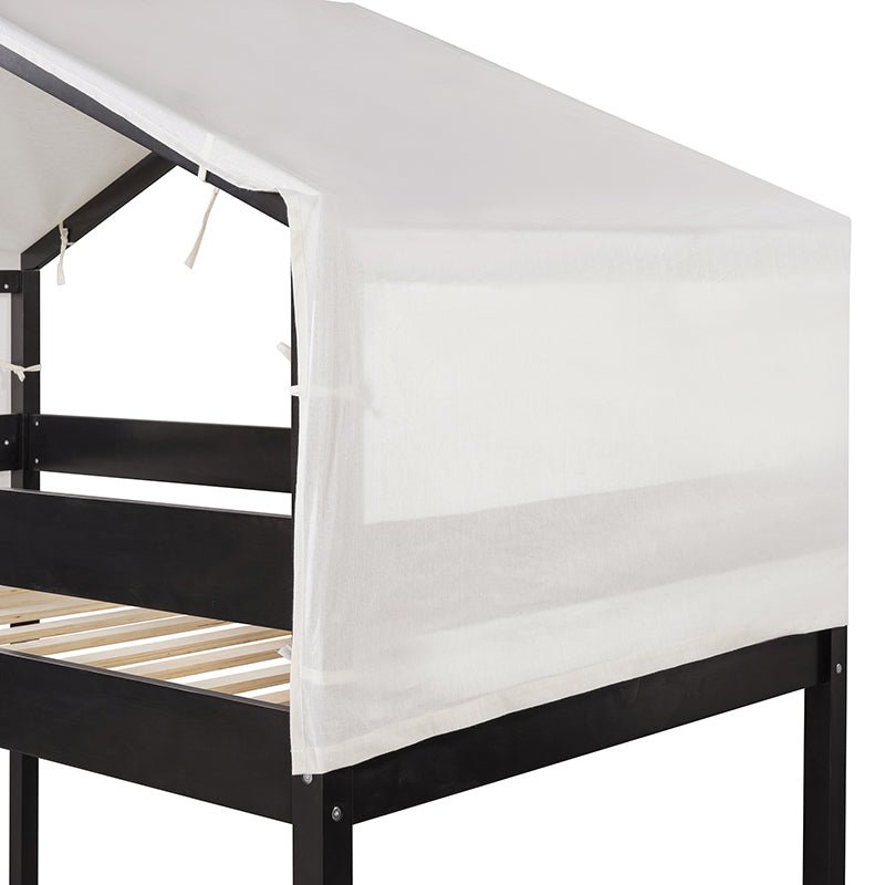 Bellemave® Twin Size Wood House Bunk Bed with Tent - Bellemave