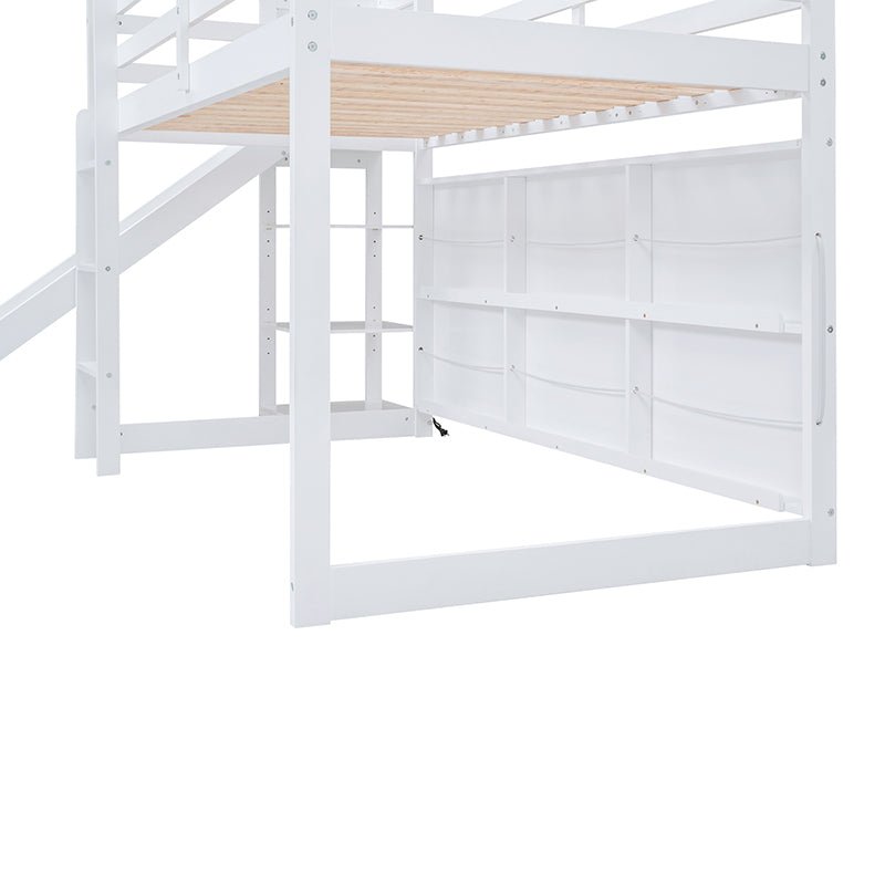 Bellemave® Twin Size Wood House Loft Bed with Slide, Storage Shelves and Light - Bellemave