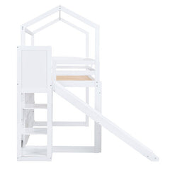Bellemave® Twin Size Wood House Loft Bed with Slide, Storage Shelves and Light - Bellemave