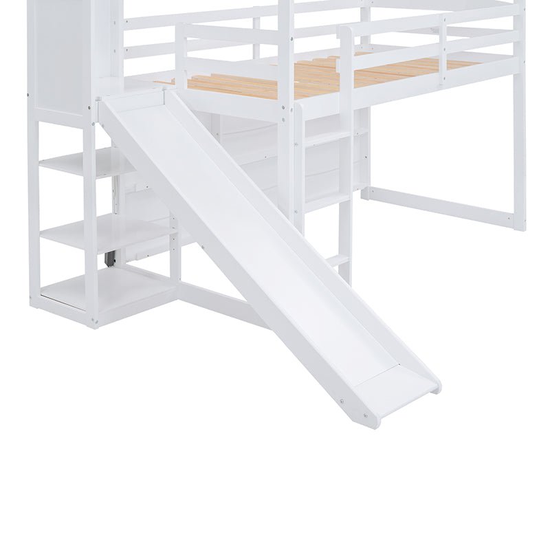 Bellemave® Twin Size Wood House Loft Bed with Slide, Storage Shelves and Light - Bellemave