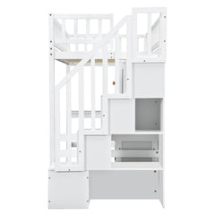 Bellemave® Twin Size Wood Loft Bed with Built - in Desk, LED, Storage Shelves, Cabinets and Staircase - Bellemave