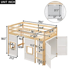 Bellemave® Twin Size Wood Loft Bed with Built - in Storage Wardrobe and 2 Windows - Bellemave