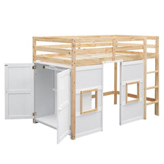 Bellemave® Twin Size Wood Loft Bed with Built - in Storage Wardrobe and 2 Windows - Bellemave