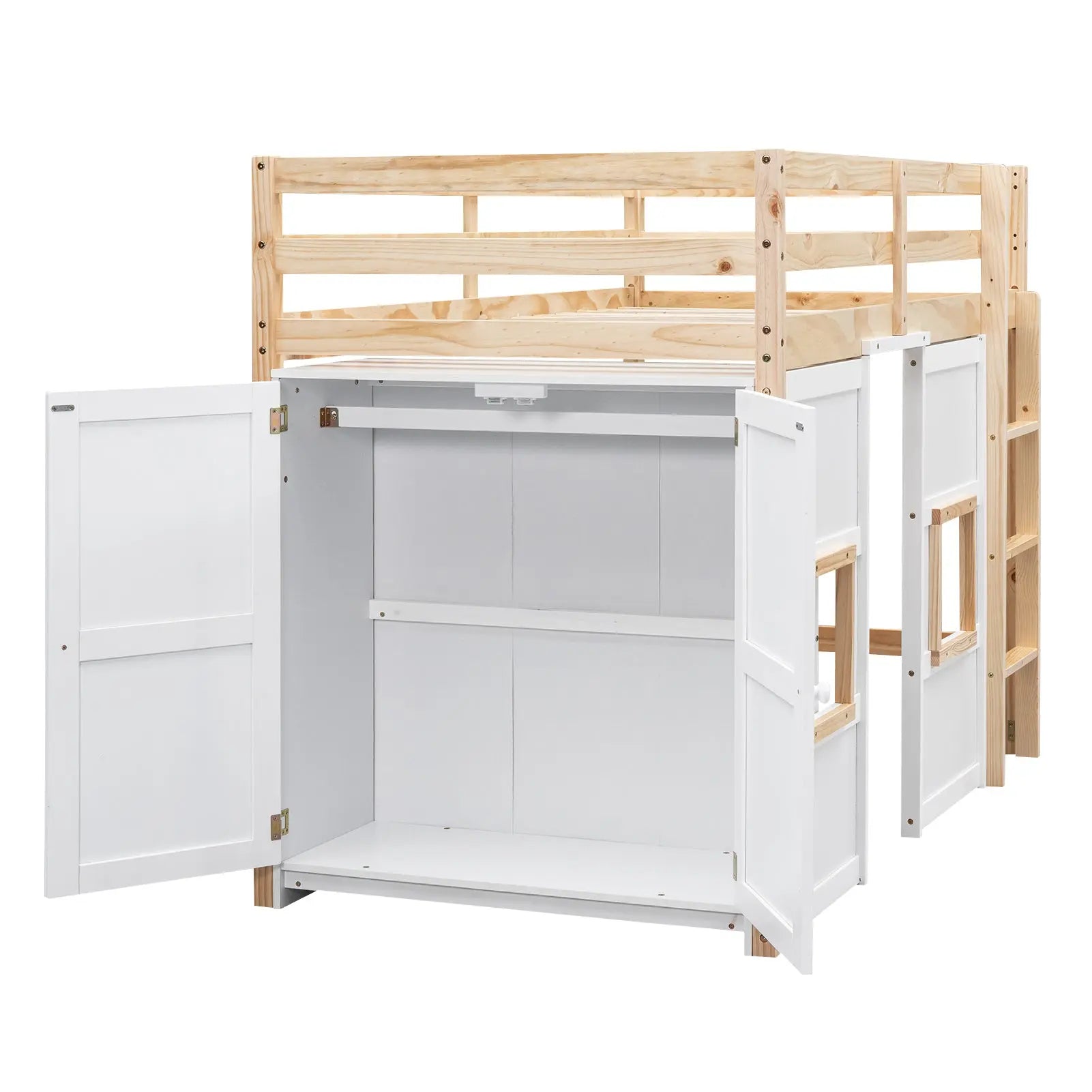 Bellemave® Twin Size Wood Loft Bed with Built - in Storage Wardrobe and 2 Windows - Bellemave