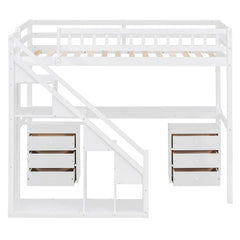 Bellemave® Twin Size Wood Loft Bed with Desk, Stairs & Storage, Space Saving Bed with Lights, 2 Drawers & Guardrails - Bellemave
