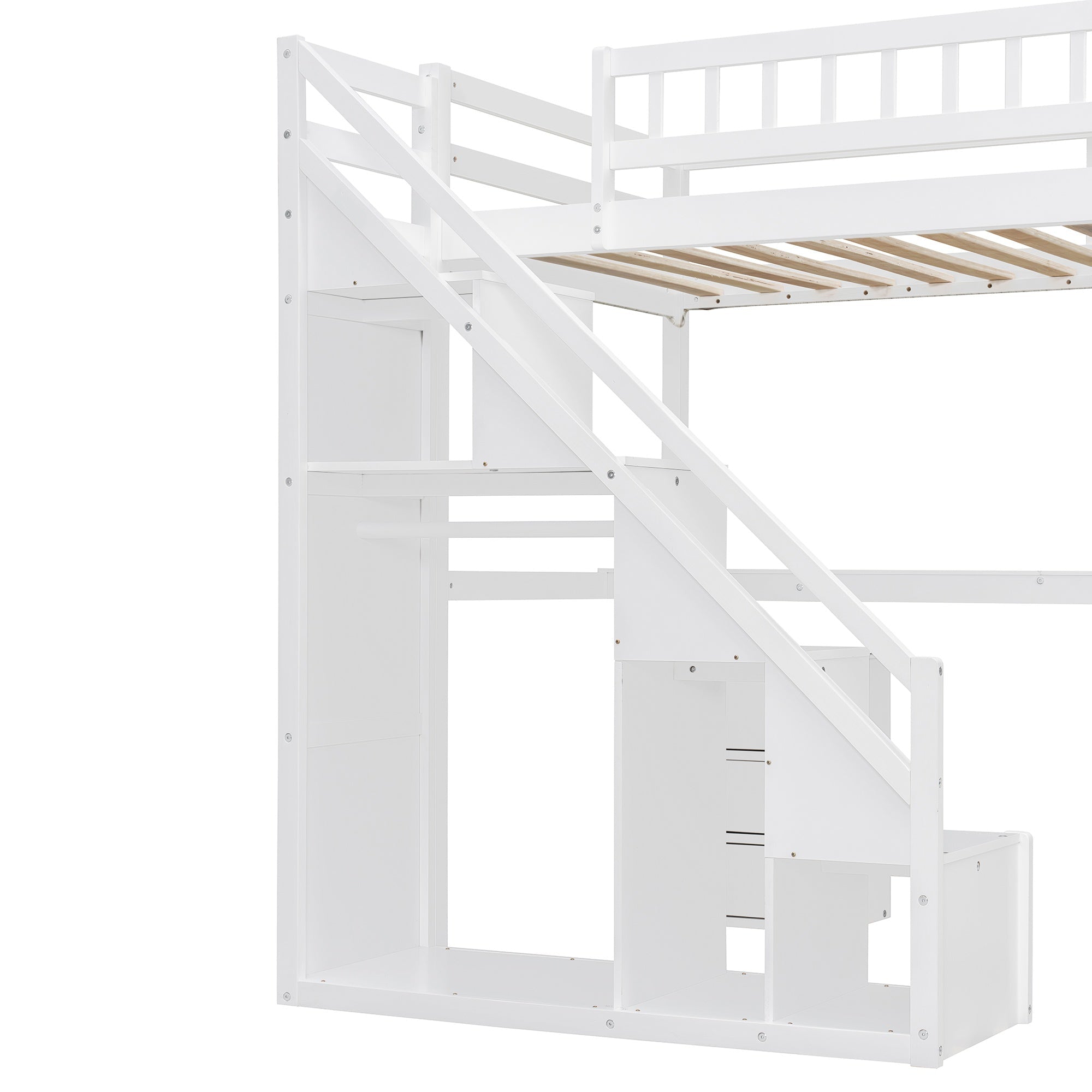 Bellemave® Twin Size Wood Loft Bed with Desk, Stairs & Storage, Space Saving Bed with Lights, 2 Drawers & Guardrails - Bellemave