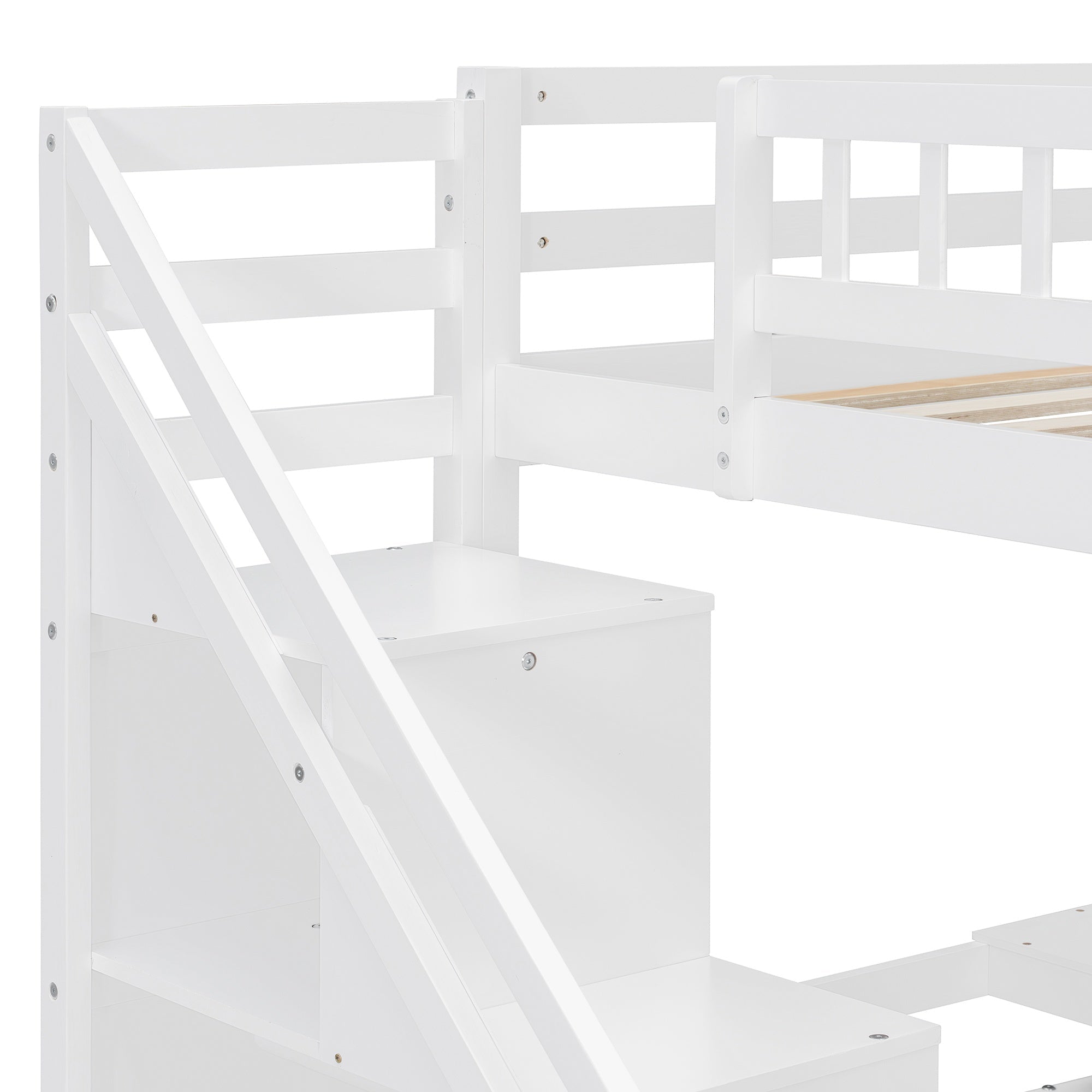 Bellemave® Twin Size Wood Loft Bed with Desk, Stairs & Storage, Space Saving Bed with Lights, 2 Drawers & Guardrails - Bellemave