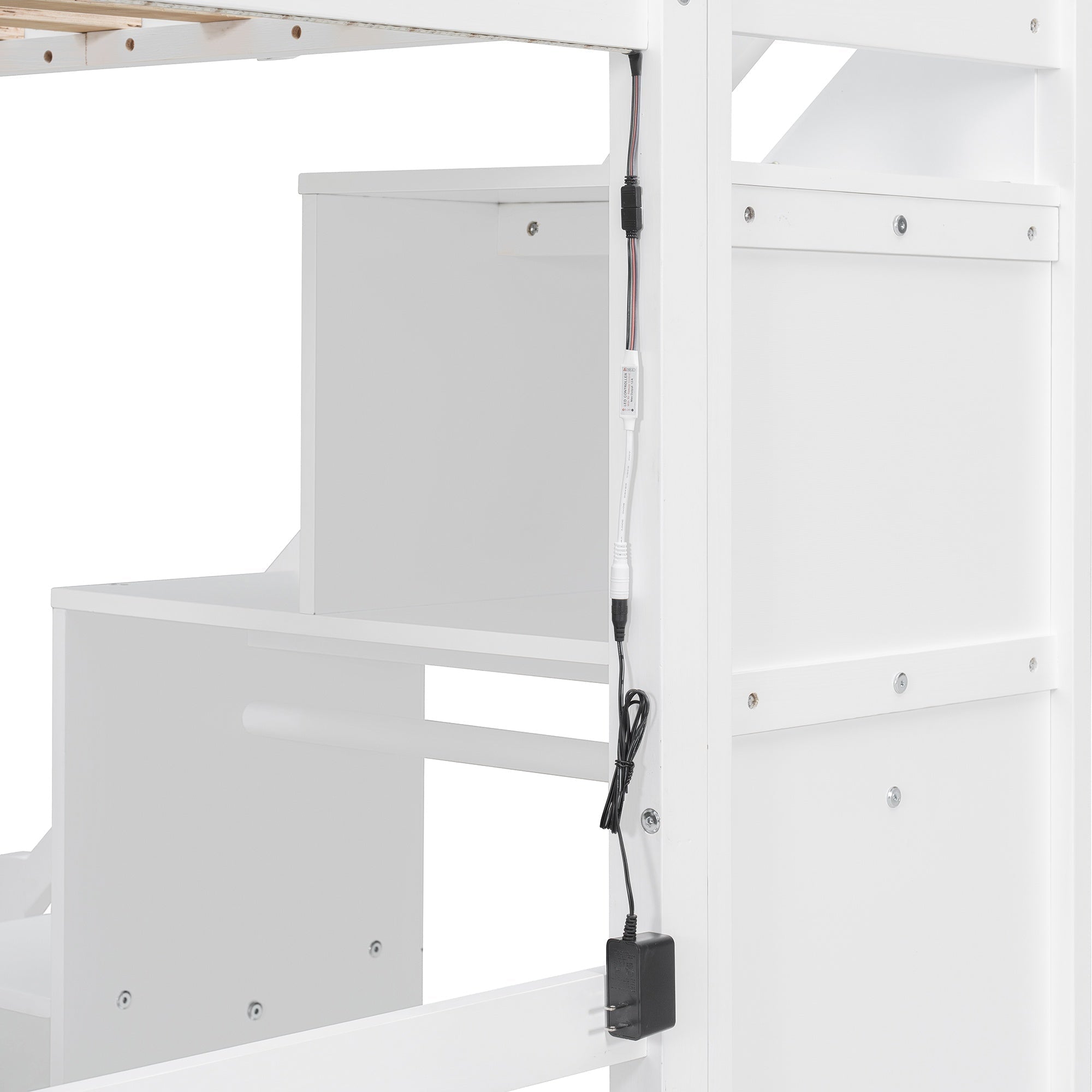 Bellemave® Twin Size Wood Loft Bed with Desk, Stairs & Storage, Space Saving Bed with Lights, 2 Drawers & Guardrails - Bellemave