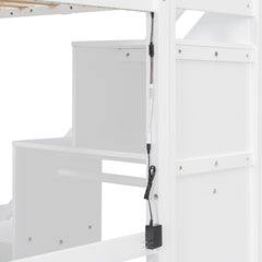 Bellemave® Twin Size Wood Loft Bed with Desk, Stairs & Storage, Space Saving Bed with Lights, 2 Drawers & Guardrails - Bellemave