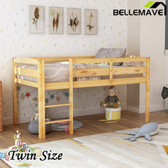 Bellemave® Twin Size Wood Low Loft Bed with Ladder - Bellemave