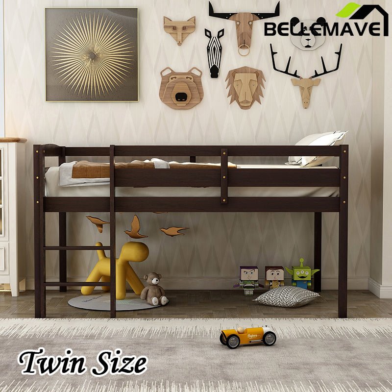 Bellemave® Twin Size Wood Low Loft Bed with Ladder - Bellemave
