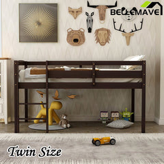 Bellemave® Twin Size Wood Low Loft Bed with Ladder - Bellemave