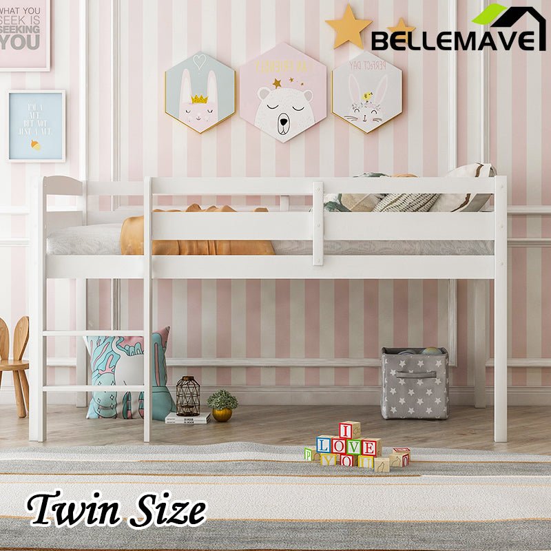 Bellemave® Twin Size Wood Low Loft Bed with Ladder - Bellemave