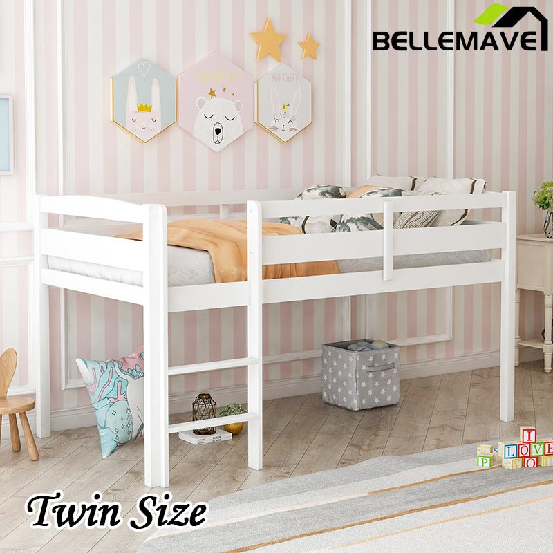 Bellemave® Twin Size Wood Low Loft Bed with Ladder - Bellemave