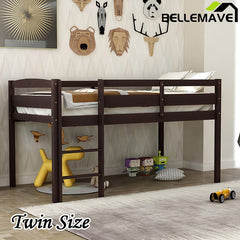 Bellemave® Twin Size Wood Low Loft Bed with Ladder - Bellemave