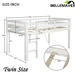 Bellemave® Twin Size Wood Low Loft Bed with Ladder - Bellemave