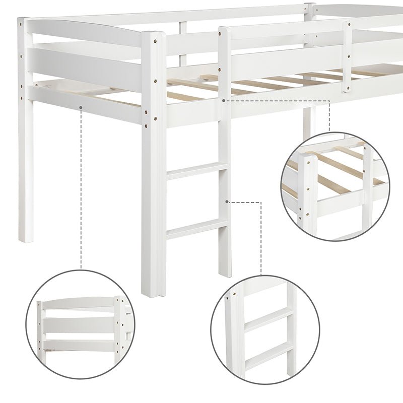 Bellemave® Twin Size Wood Low Loft Bed with Ladder - Bellemave