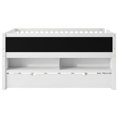 Bellemave® Twin Size Wood Low Loft Bed with Storage Shelves, Blackboard and Trundle - Bellemave