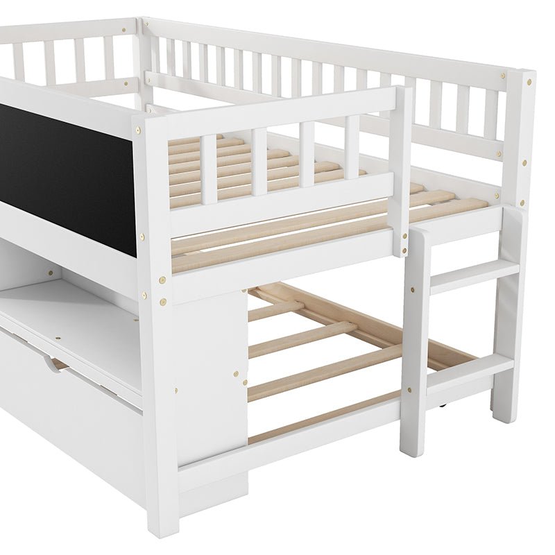 Bellemave® Twin Size Wood Low Loft Bed with Storage Shelves, Blackboard and Trundle - Bellemave