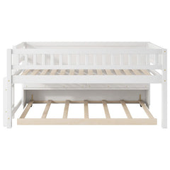 Bellemave® Twin Size Wood Low Loft Bed with Storage Shelves, Blackboard and Trundle - Bellemave