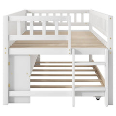 Bellemave® Twin Size Wood Low Loft Bed with Storage Shelves, Blackboard and Trundle - Bellemave