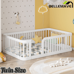 Bellemave® Twin Size Wood Montessori Floor Bed with Fence - Bellemave